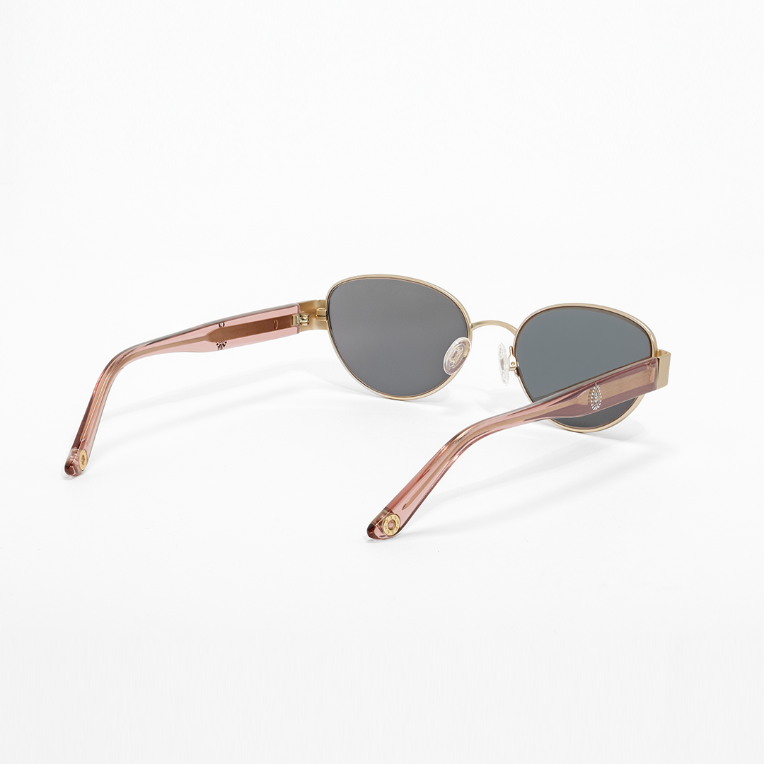 Sunglasses with rose gold frame and dark lenses