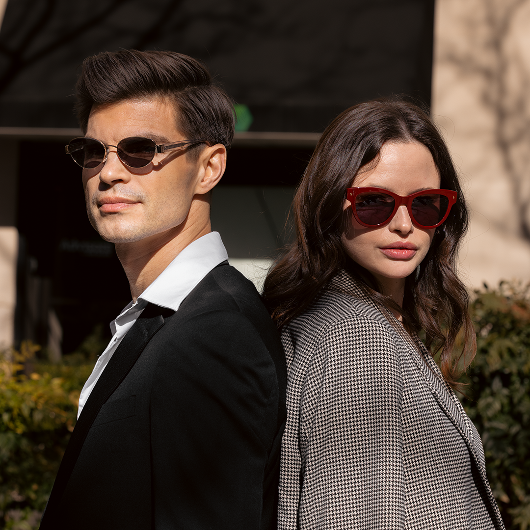 Man and woman wearing sunglasses