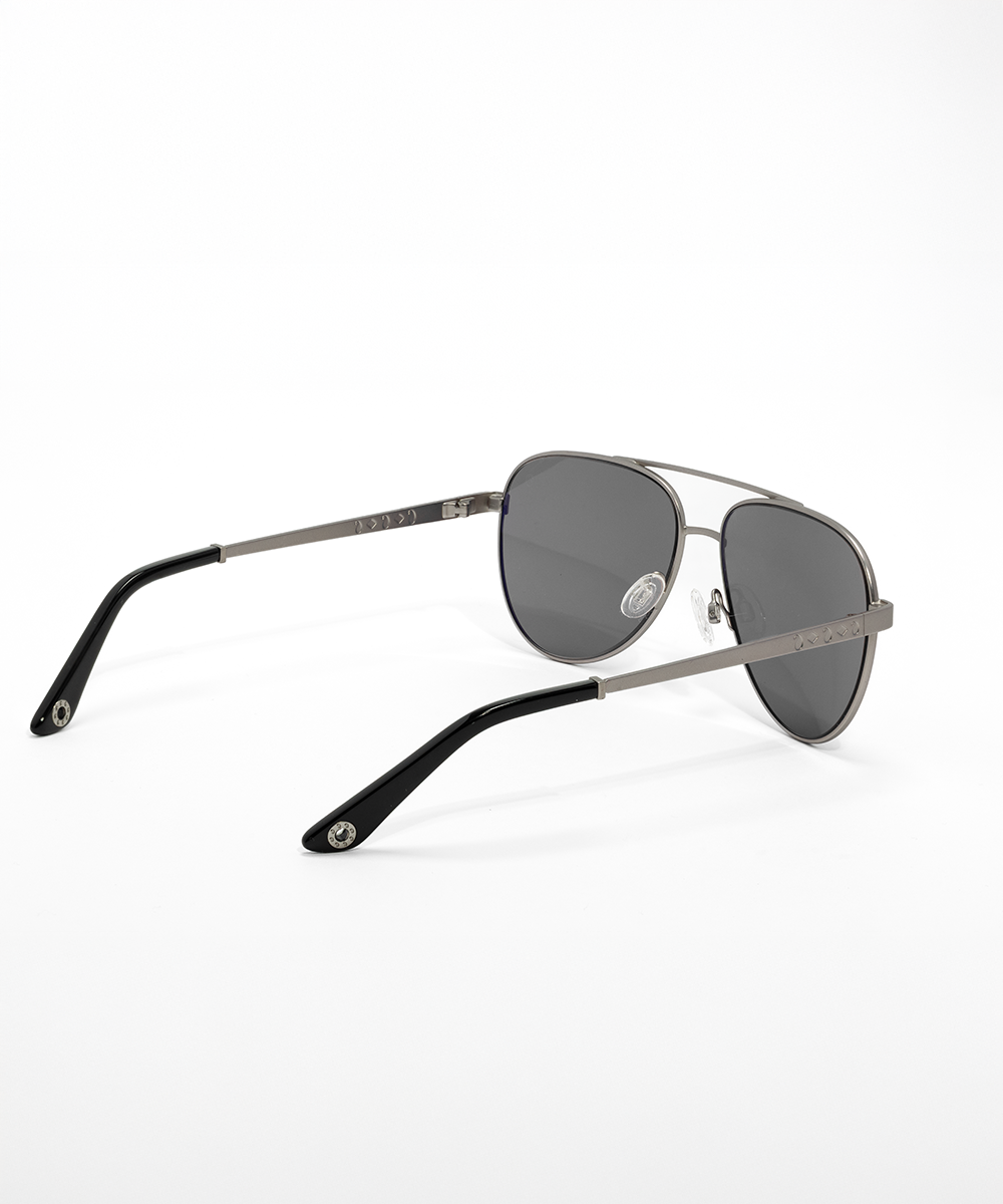 Aviator sunglasses with black frames and dark lenses