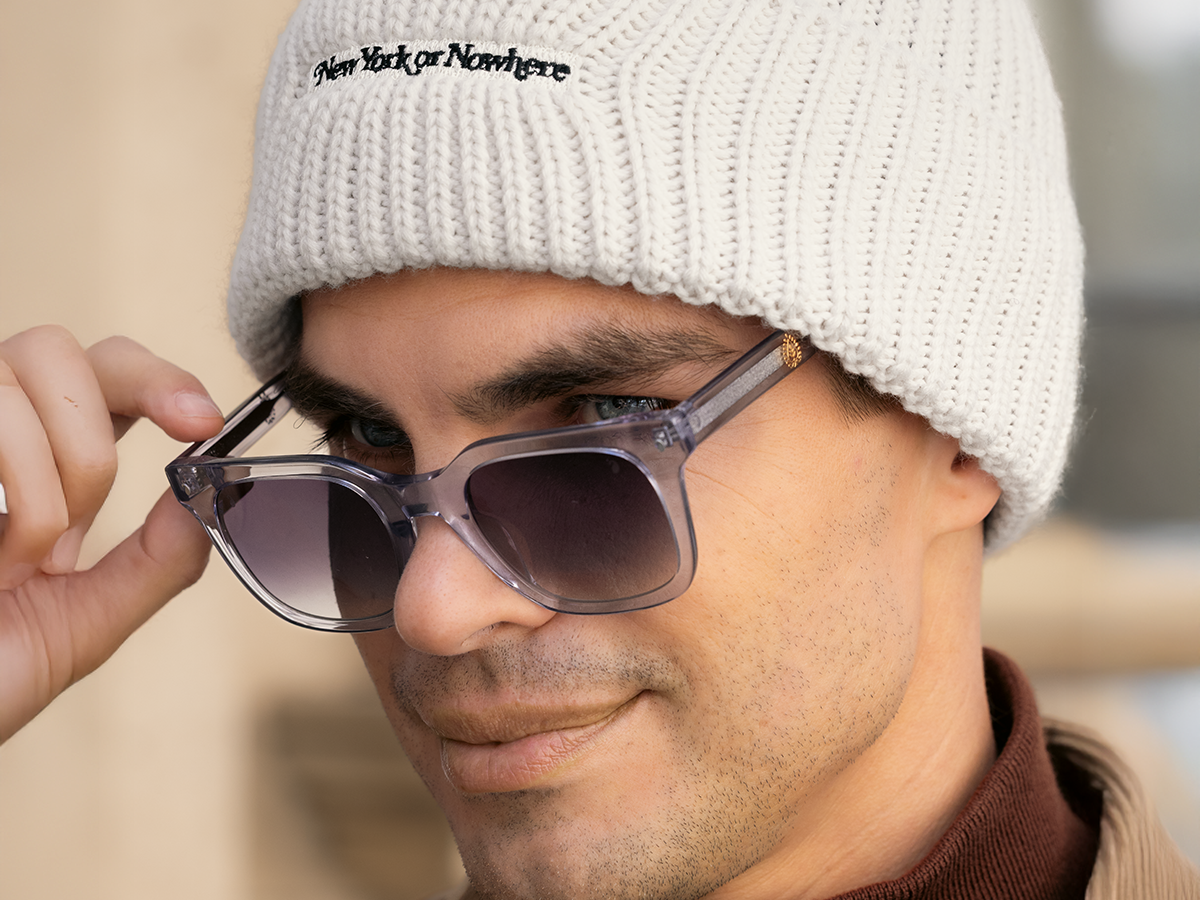 Sunglasses with blue lenses