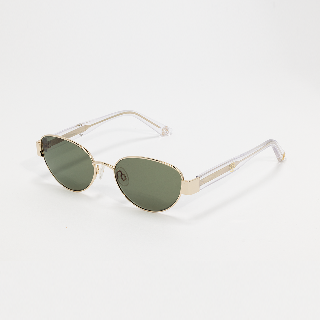 Gold-framed sunglasses with green lenses