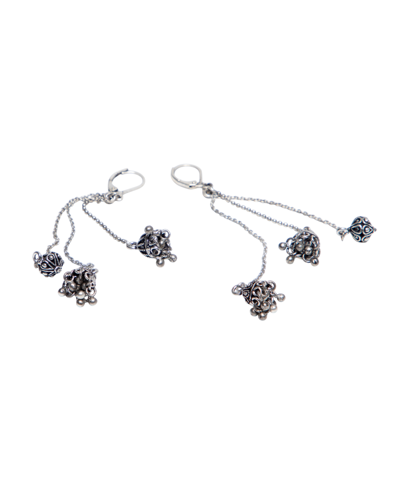 Pair of silver jhumki with floral designs