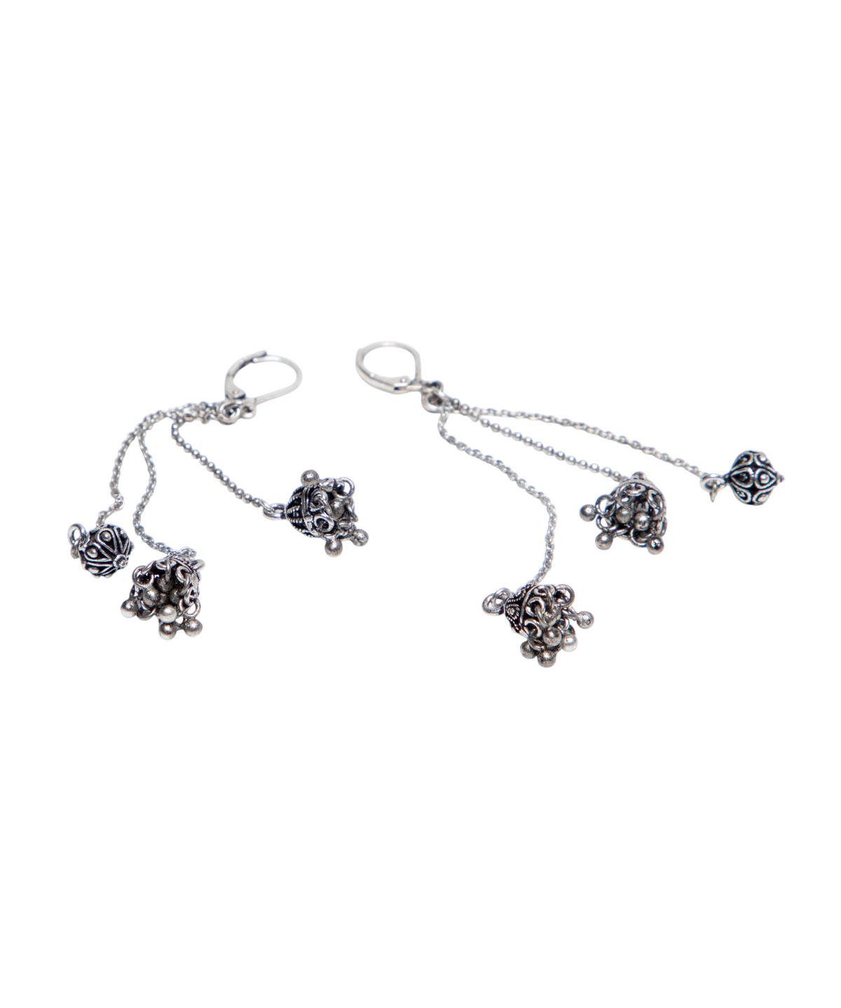 Pair of silver jhumki with floral designs