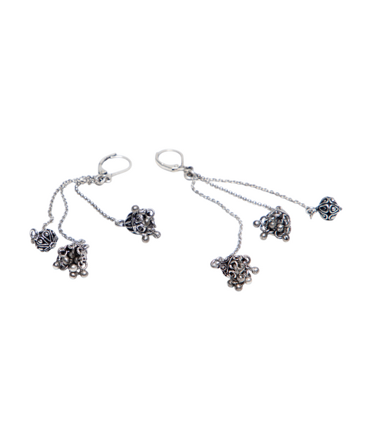 Pair of silver jhumki with floral designs