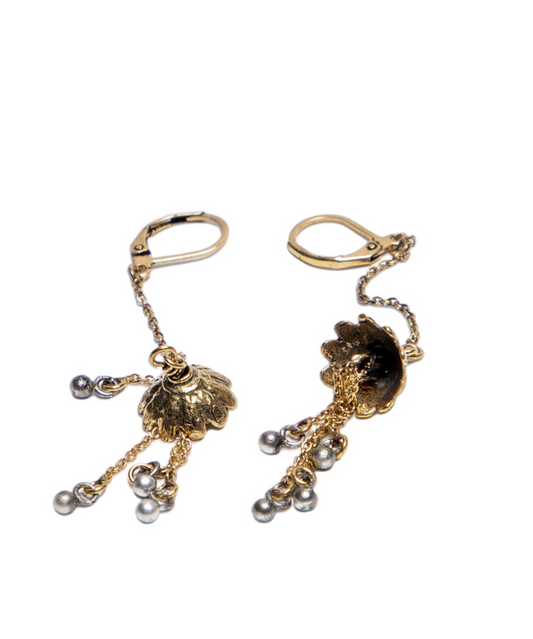 Gold earrings with pearl-like lotus